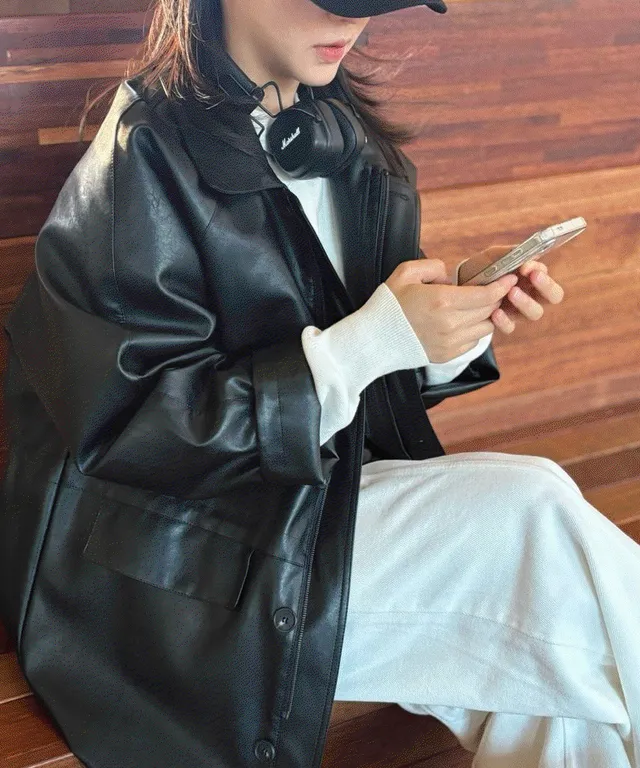 [112] 레더자켓 3온스 누빔 하프 루즈핏 오버핏