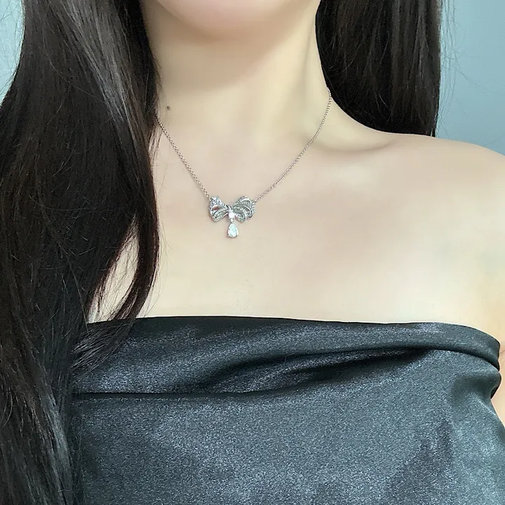 오늘출발/high quality 18k 리본 파베  다이아 드롭 네크리스 상세 이미지 9