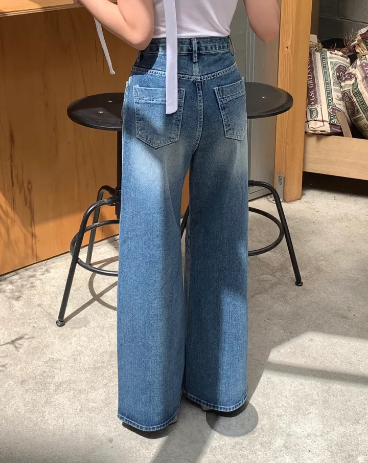[개말라핏✨/~3XL/최저가] 사선 와이드 데님 일자청바지 하이웨스트 데님 체형커버 청바지-2col 상세 이미지 10