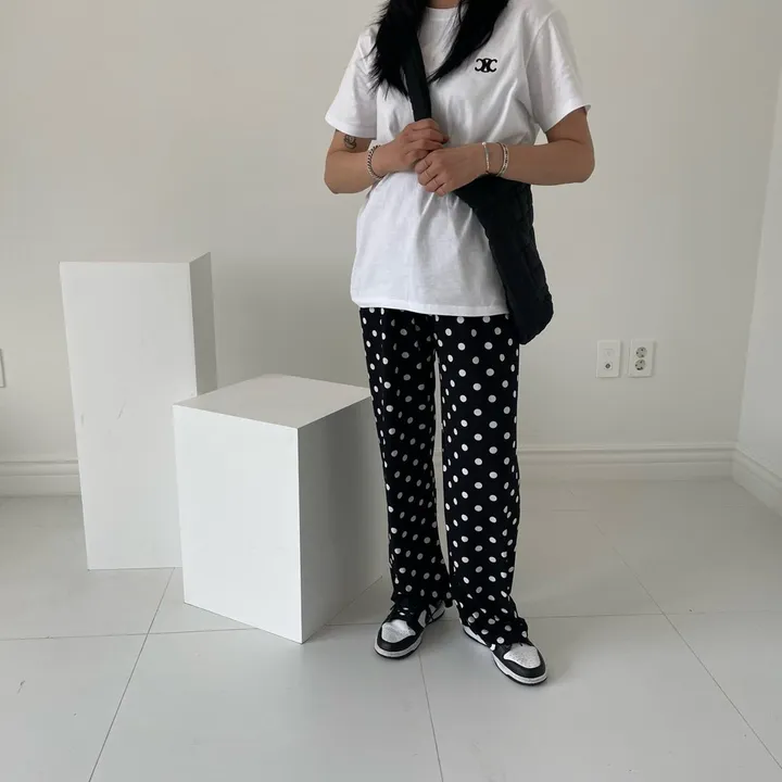 [와이드핏/시원한원단] 도트패턴 땡땡이 밴딩팬츠 냉장고바지 유니크룩 / 여름 여름옷 홈웨어 여름바지 바캉스룩 마실룩 밴딩통바지 상세 이미지 24