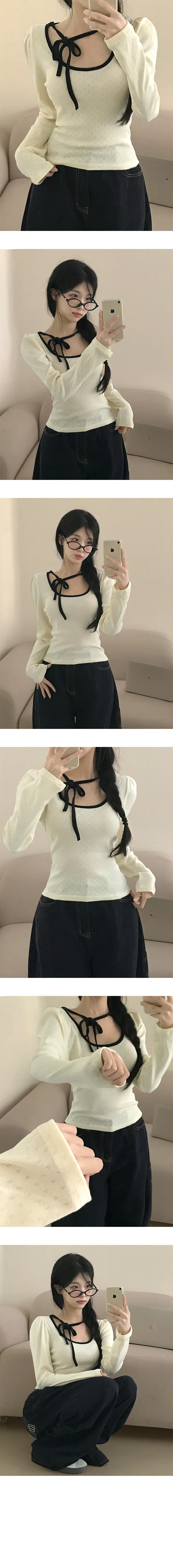 *묶음할인[팔뚝커버/리본포인트🎀] 플라워 펀칭 퍼프 긴팔티 상세 이미지 8