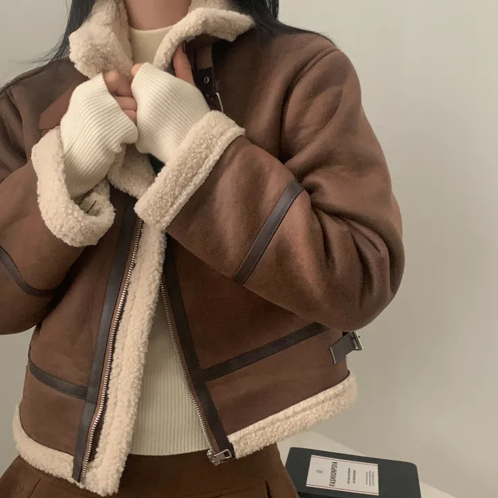 [이번주최저가!/🤎루즈핏] 샌드 양털 하이넥 크롭 무스탕 숏자켓 - 2color 상세 이미지 16