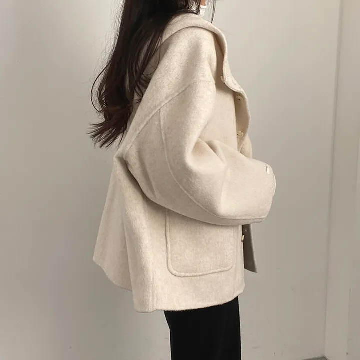 (껴입어도 넉넉한 사이즈) 오버핏 울 핸드메이드 후드 하프코트 상세 이미지 4