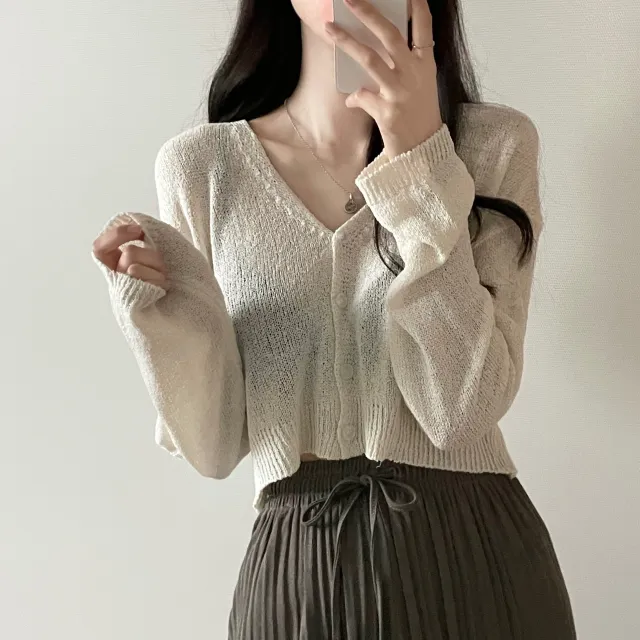 (5color)피넛 썸머 크롭 브이넥 가디건 상세 이미지 7