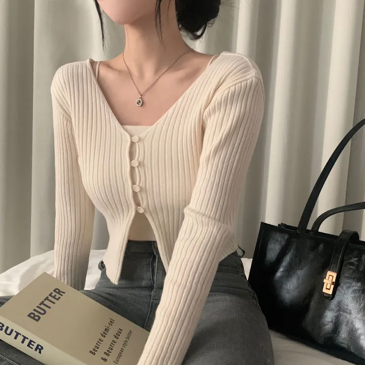 [선택가능/국내*.*] 청순한 무드, 골지 크롭 니트가디건+홀터 끈나시 셋업 - 5color 상세 이미지 2