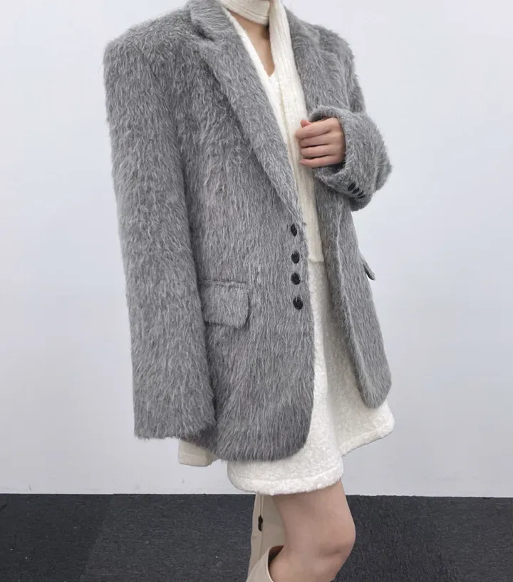*부들소재* 모헤어 자켓 퍼자켓 겨울 코트 연말룩 하객룩 모헤어자켓 모헤어코트 퍼자켓 하프자켓 하프코트 울코트 루즈핏 오버핏 크리스마스 상세 이미지 25