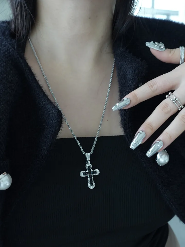 [s.steel/3color] bold cubic cross necklace | 볼드 큐빅 십자가 목걸이 상세 이미지 26