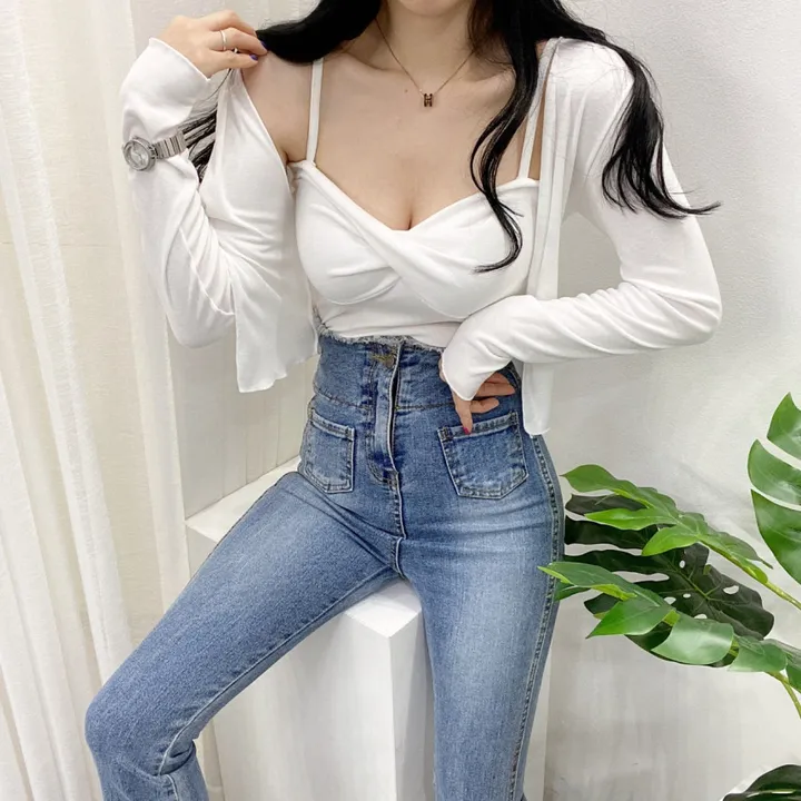🚀당일발송🚀[몸매보정/글램룩] 봄 여름 가을 알프 숏 꽈베기 나시 가디건 세트 상세 이미지 9