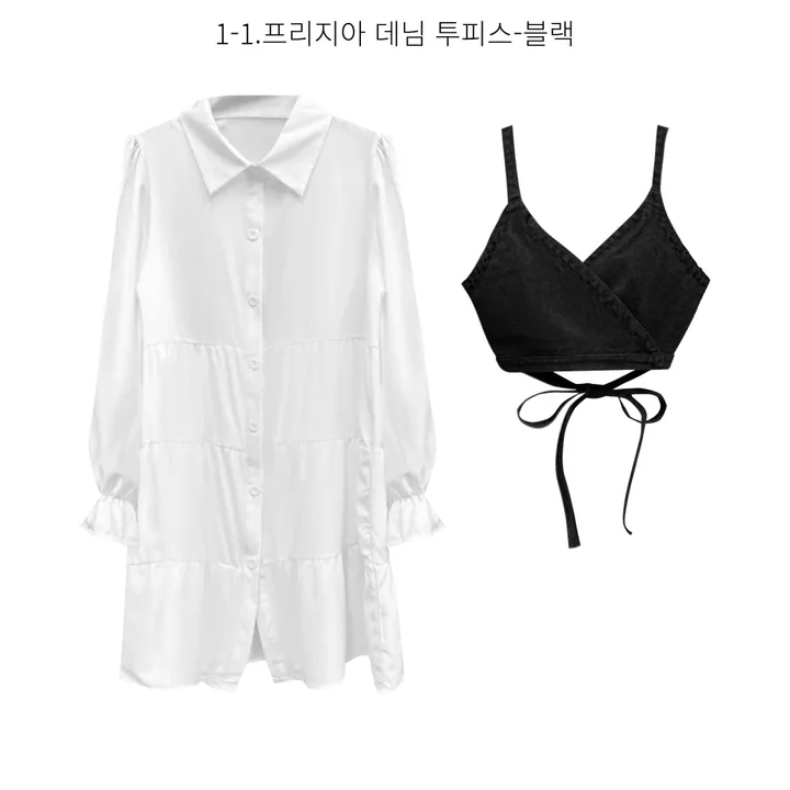 청순 봄 데님 투피스 모음 (셔츠원피스 데님원피스 하객룩 개강룩 벚꽃룩 러블리 페미닌 뷔스티에 투피스 데님투피스 청자켓 가디건 스커트) 상세 이미지 4