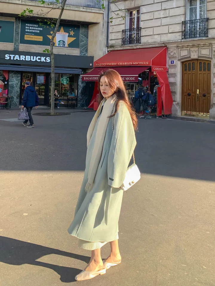 [메리노울100%🤎handmade] 백화점퀄 wool 핸드메이드 롱 울 코트 카라 로브 모직 루즈핏 벨트 싱글 히든버튼 트임 겨울 아우터 네이비 베이지 민트 3col 상세 이미지 29