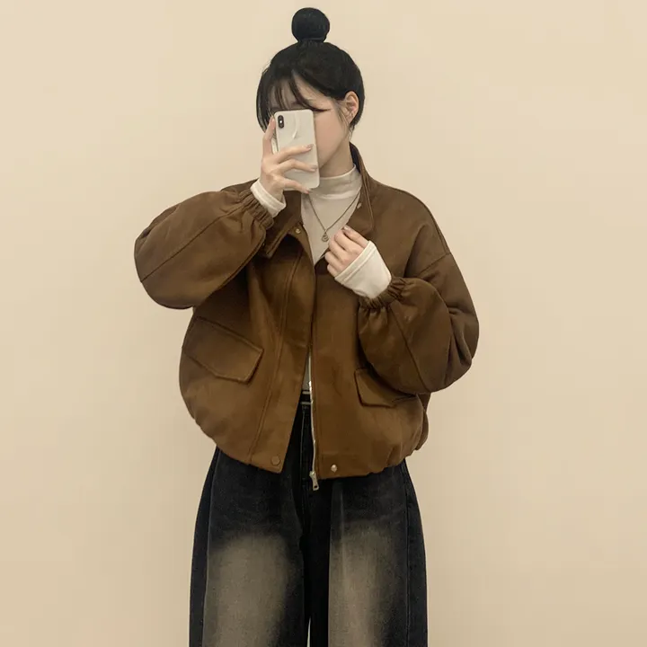 [아방핏!/부드러움] 스웨이드 하이넥 크롭 벌룬 숏자켓 점퍼 상세 이미지 7