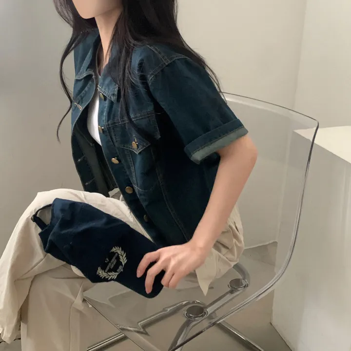 [데일리/청순무드(＊’͜’ )] 봄웨더 반팔 데님 크롭 청자켓 - 3color 상세 이미지 23