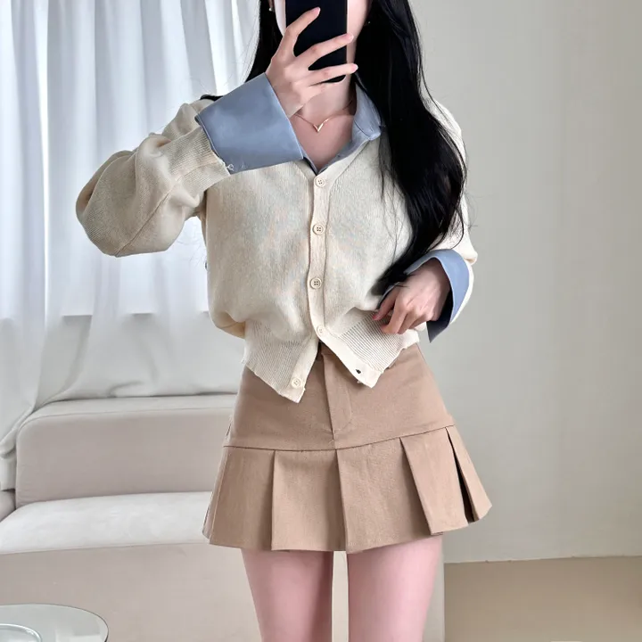 [허리잘록~/벚꽃룩!] 데일리 무지 브이넥 크롭 긴팔 니트 가디건 - 5color 상세 이미지 9