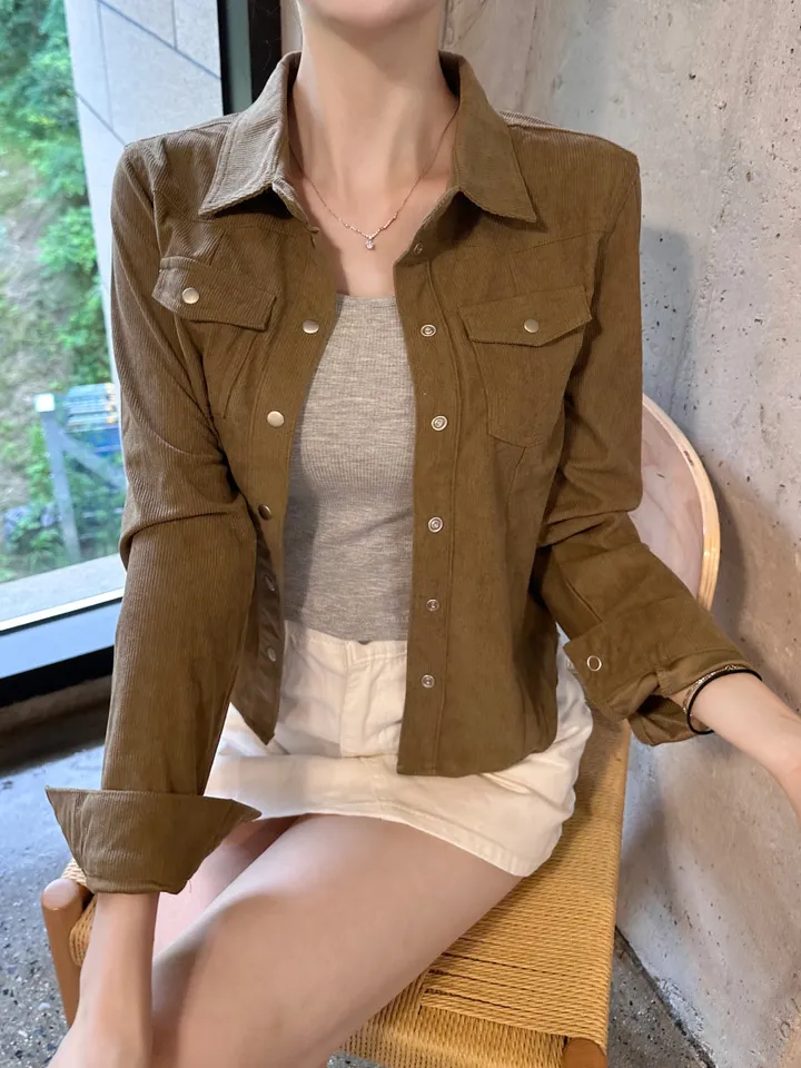 *당일발송!*[세련미🤎/봄셔츠] 코듀로이 골덴 셔츠 남방 카라 자켓 3colors 세미 크롭 슬림핏 (봄자켓/겨울자켓/가을자켓/코듀로이셔츠/빈티지/유니크/겨울셔츠) 상세 이미지 5