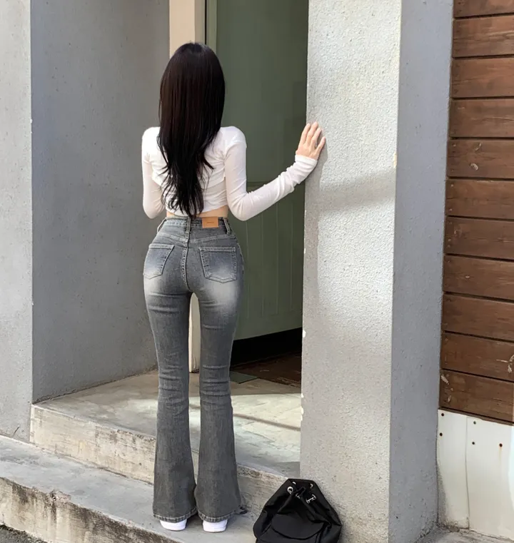 [XS~/자체제작🖤/숏&롱] #자스민벨 바비 하이웨스트 워싱 그레이 흑청 슬림 롱 부츠컷 데님 인생 팬츠 청바지 키큰녀 키작녀 기장선택 상세 이미지 13