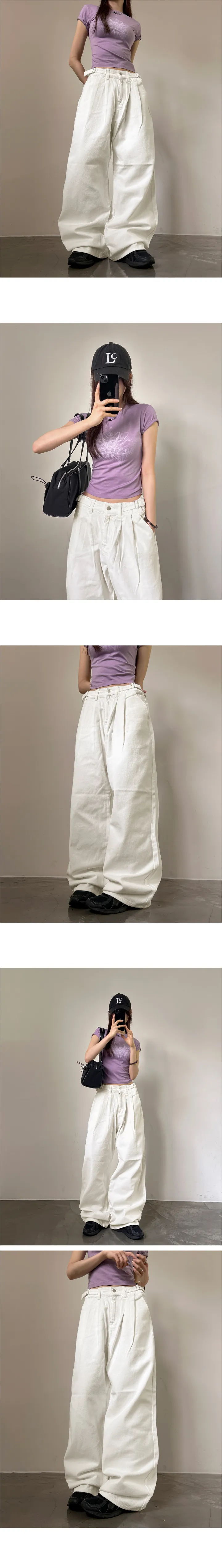 [숏,기본,롱/S~2XL] 릴토 비조 핀턱 코튼 롱 와이드 팬츠 상세 이미지 5