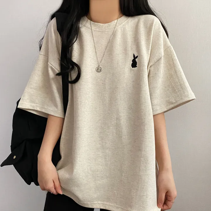 [넉넉/데일리] 러블리 래빗 자수 오버핏 반팔티T 상세 이미지 3