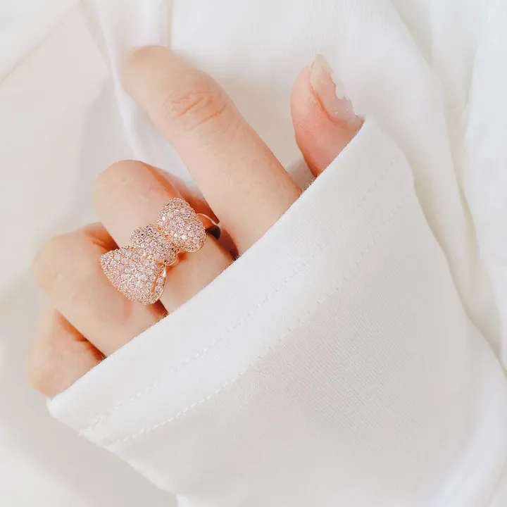 하이퀄리티) 슈가 쿠션 파베 핑크 리본 반지 상세 이미지 30