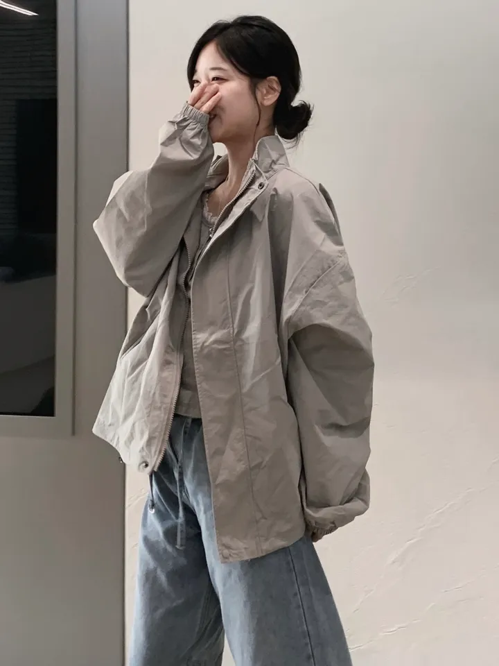 [트렌치 바람막이🤍/아우터맛집!] 트렌치바람막이 야상 하이넥 바람막이 숏트렌치 간절기아우터 데일리룩 숏야상 봄 자켓 오버핏자켓 상세 이미지 50