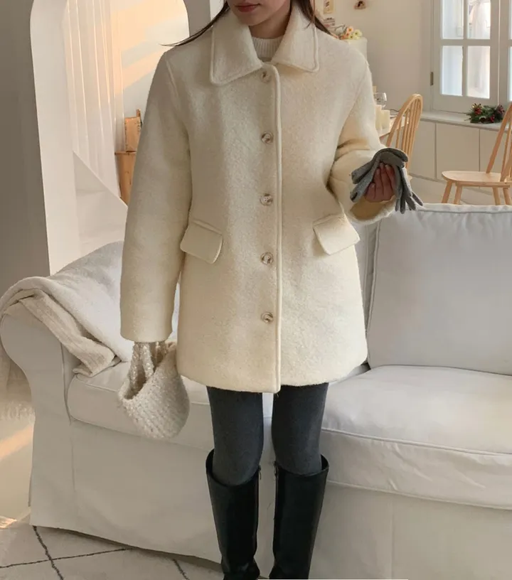 [주문폭주🔥][겨울신상⛄] 메리 부클 카라 하프 코트(2color) / 하객룩 하프코트 코트 숏코트 아우터 상세 이미지 15