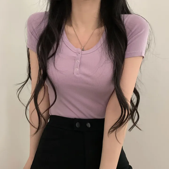 [겨드랑이노출X] 똑딱이 단추 쫀쫀 반팔티셔츠;8col 상세 이미지 27