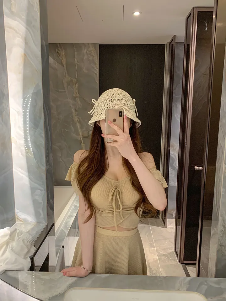 [러블리무드🎀소두핏] 벙거지 버킷햇 꽈배기 그물 뜨개 니트 짜임 모자 봄 여름 휴양지룩 휴가룩 여행룩 3COL 상세 이미지 10