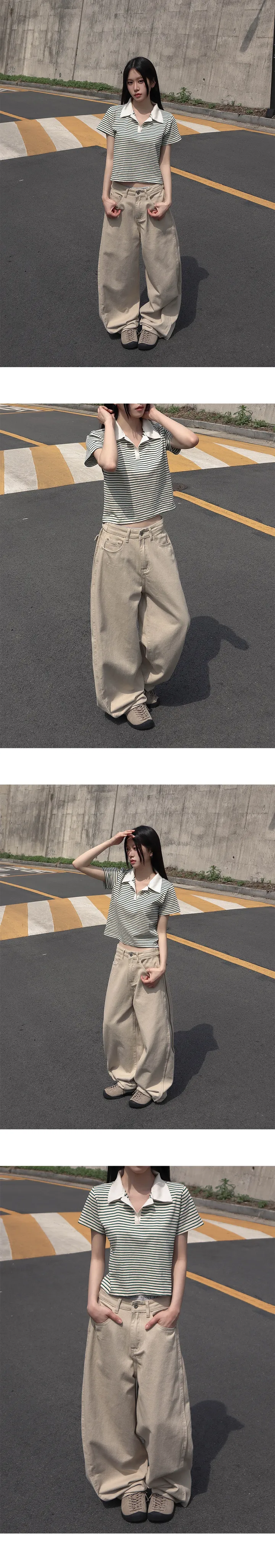 [허리조절/S-2XL] 코튼 핀턱 절개 스냅 포켓 와이드 팬츠 상세 이미지 8