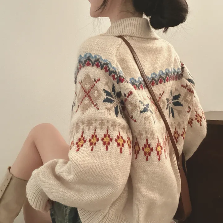[실물대박,왕도톰~!] 눈꽃 자카드 카라넥 루즈핏 니트 가디건 2color 상세 이미지 6