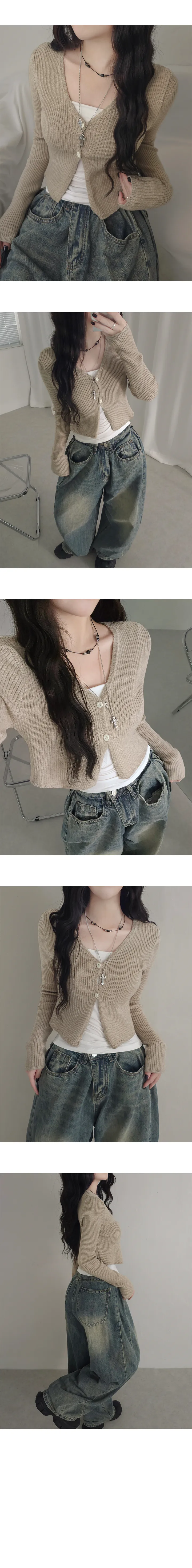 [핏보장/포근색감🖤] 밤비 크롭 투버튼 봄가을 기본 데일리 베이직 브이넥 긴팔 가디건 6color 상세 이미지 8