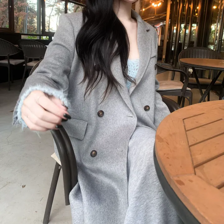 [울90%💛여성스러움극대화] 고퀄리티 핸드메이드 벨티드 울코트 롱코트 상세 이미지 33