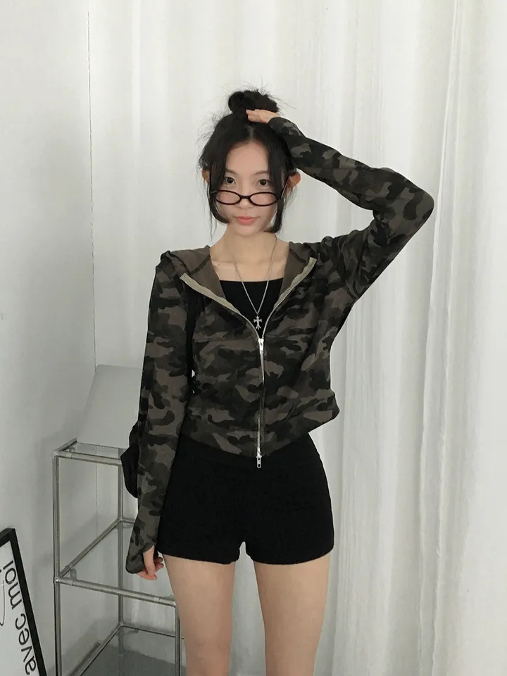 [S~L*사이즈선택*/힙무드🖤말라핏! *투웨이집업,핸드워머* 카모 밀리터리 슬림핏 후드집업] 엠지카모슬림핏후드집업 상세 이미지 7