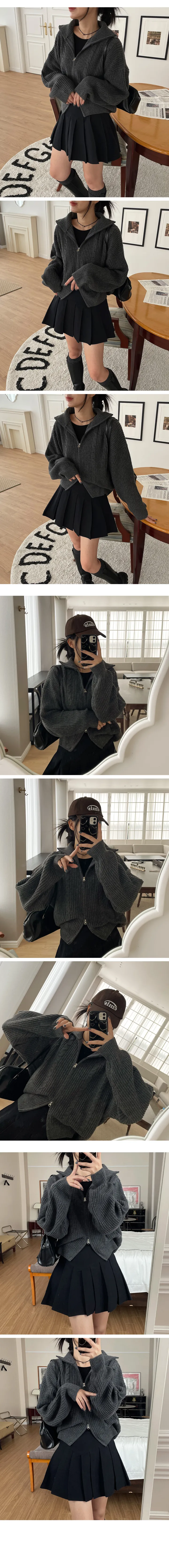 루즈핏 하이넥 투웨이 하찌 꽈배기 포인트 니트 집업(5color) 상세 이미지 5