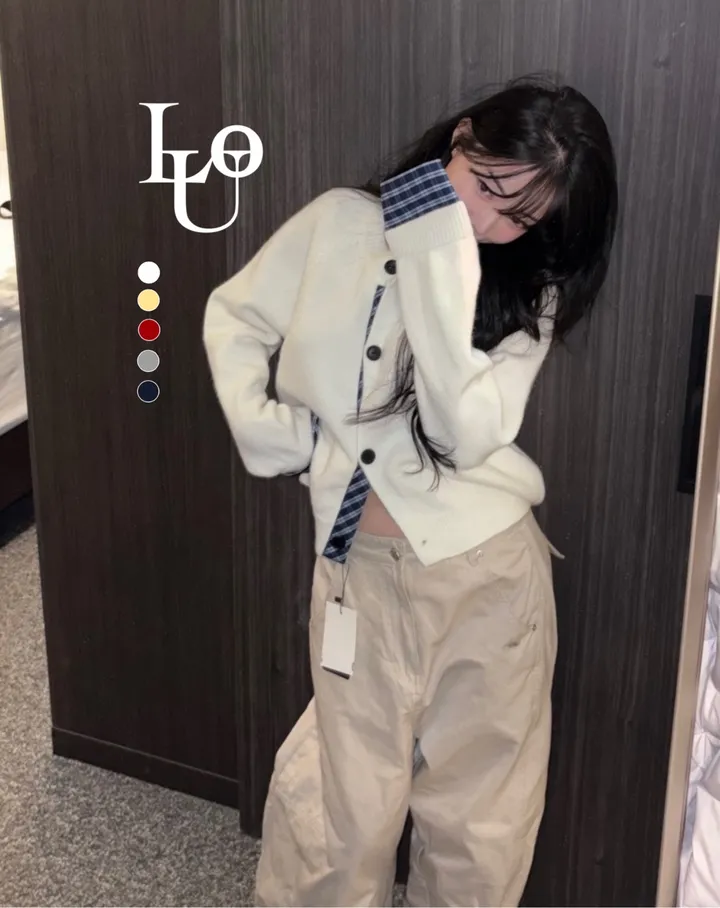 [데일리/투웨이🖤] 체크 나그랑 배색 가디건 니트 상세 이미지 5