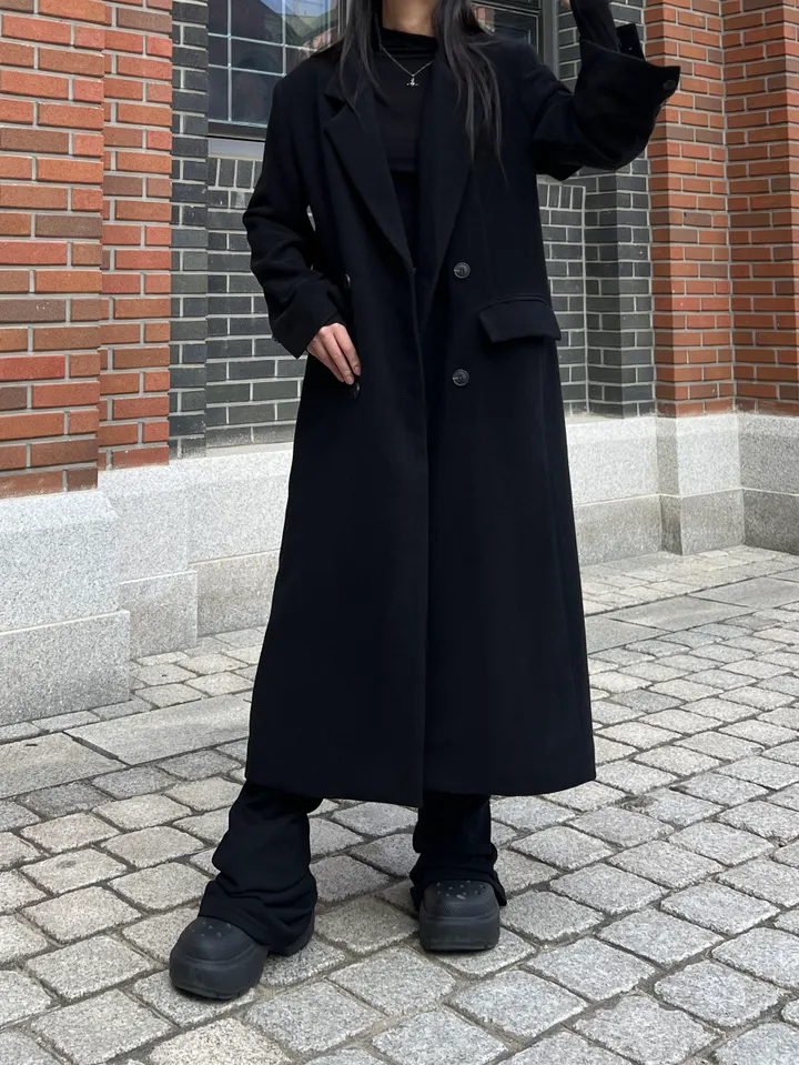 [울함유고퀄🖤] 엘리 울 더블 버튼 뒤트임 누빔 겨울 롱 코트 상세 이미지 10