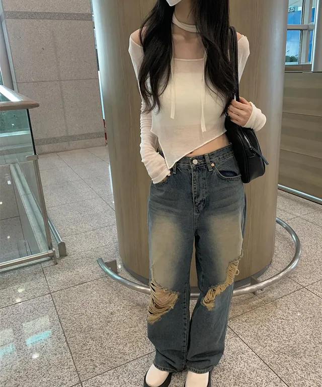 아민 빈티지 구제 데미지 워싱 팬츠