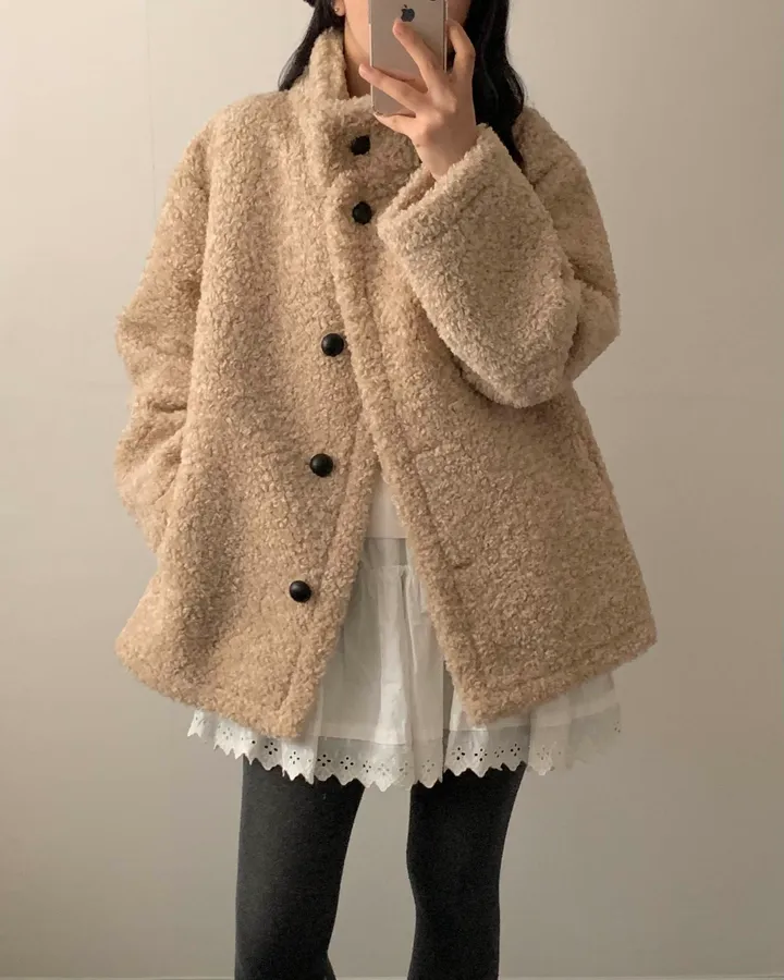 [저렴이X/기획] 테디베어 양털 뽀글이 오버핏 퍼자켓 하프 코트(4 colors) 상세 이미지 17