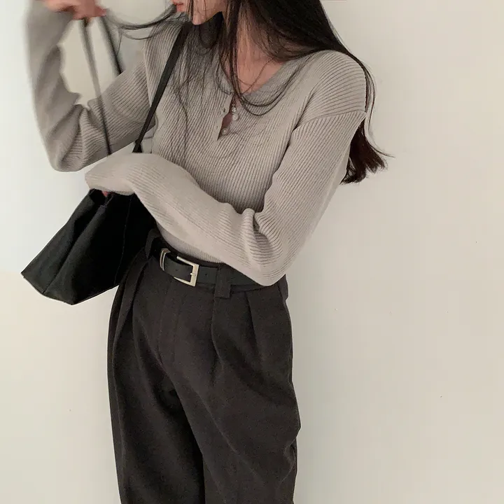 [4계절필수 디자인/연그레이 당일출고✨] 자체제작 #크치Made 젤리 버튼 트임 브이넥 골지 겨울 니트 긴팔티셔츠 - nt 상세 이미지 168