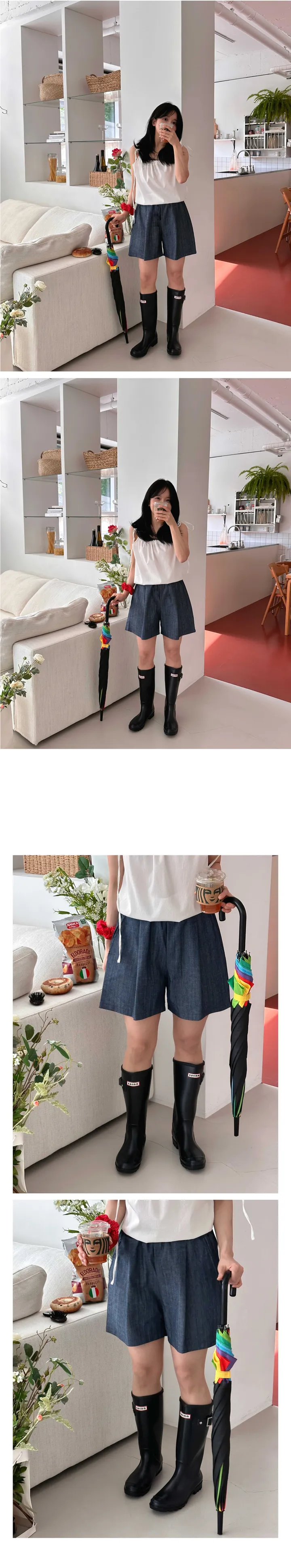 [날씬해팬츠👖💙] 국내제작 생지 4부 허리밴딩 오버핏 핀턱 반바지 팬츠 상세 이미지 7