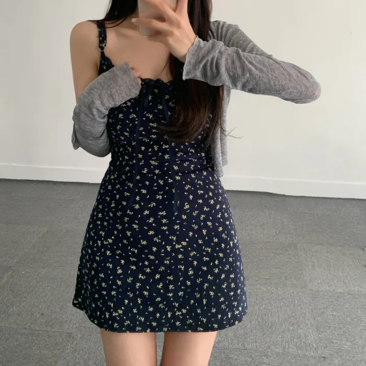 크롭 가디건 잔꽃 미니원피스 세트 상세 이미지 4