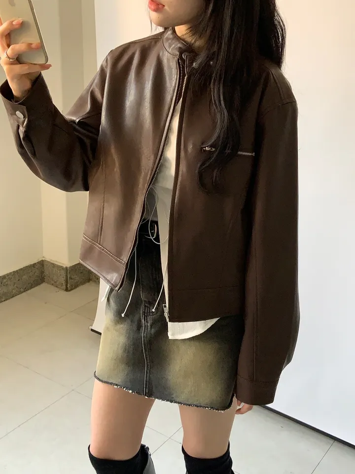 하프 크롭 레더 라이더 자켓 상세 이미지 28