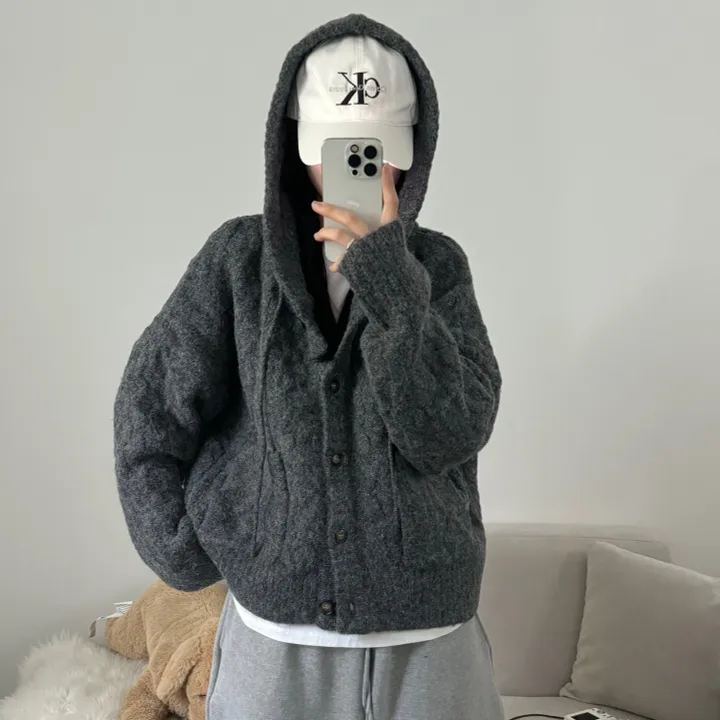 [따숩/폭닥] 알파카 겨울 케이블 후드 포켓 루즈핏 가디건 상세 이미지 8