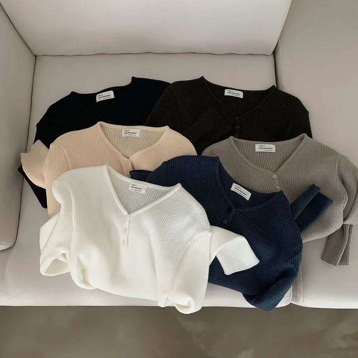 [4계절필수 디자인/연그레이 당일출고✨] 자체제작 #크치Made 젤리 버튼 트임 브이넥 골지 겨울 니트 긴팔티셔츠 - nt 상세 이미지 179