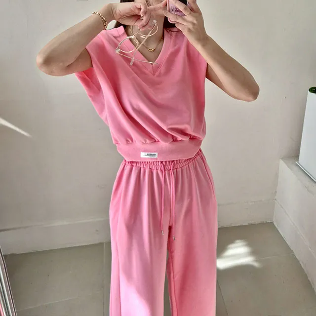 크롭 조끼 베스트 와이드팬츠 트레이닝 투피스세트 (3COLOR) 상세 이미지 21