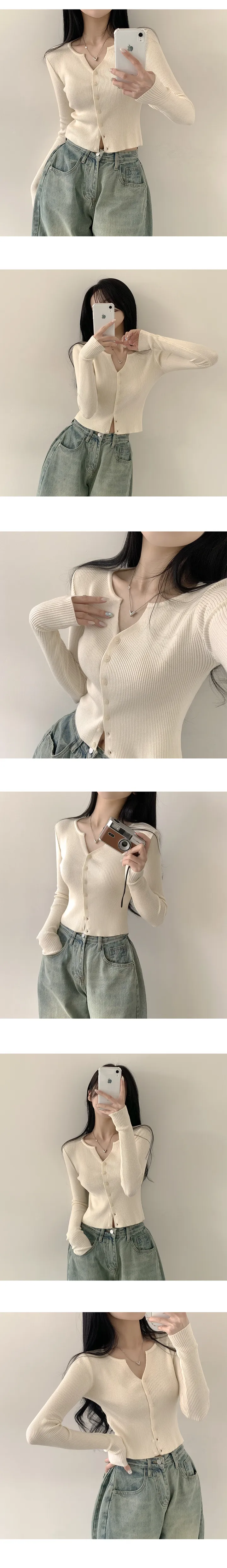 [말라보이는~/부드러워요] 기분 좋은 핏감, 골지 슬림핏 크롭 긴팔 니트가디건 (8color) 상세 이미지 3