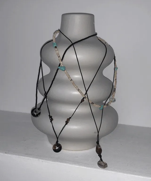 주도 빈티지 원석 비즈 포인트 목걸이