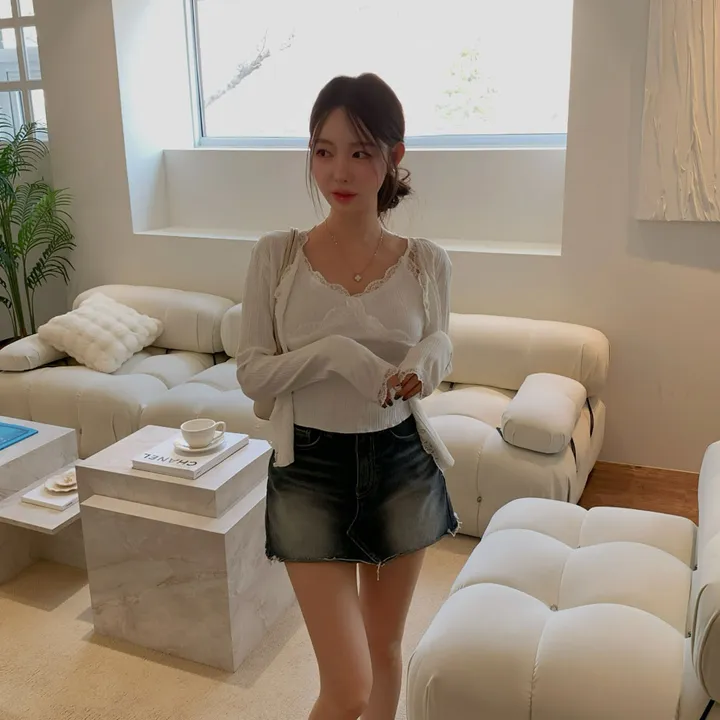 [부분 당일배송🤍나시가디건set/벚꽃룩🌸] 슈디 레이스 끈나시 + 레이스 긴팔 골지 가디건 세트 데일리룩 데이트룩 벚꽃룩 발레코어 여리여리 여리핏 레이스가디건 레이스나시 상세 이미지 19
