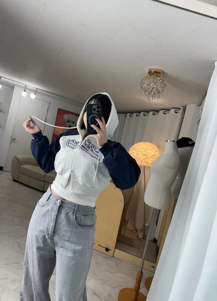 [데일리/투웨이]레터링 나그랑 투웨이 크롭 후드집업 상세 이미지 22