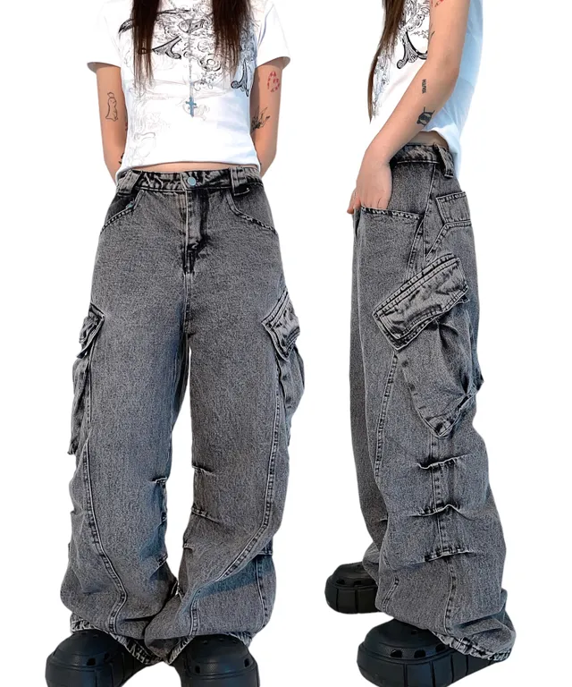 stone washing cargo wide denim pt