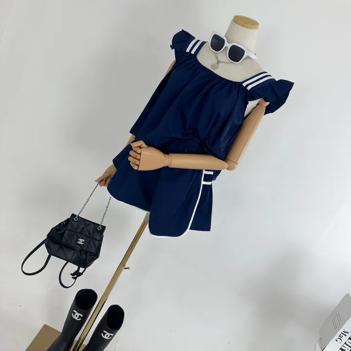 [세트가격/러블리/귀여운/바캉스룩] 두줄 배색 날개 프릴 나시 아노락 블라우스 + 하이 밴딩 와이드 숏팬츠 SET (2COLOR) 상세 이미지 11