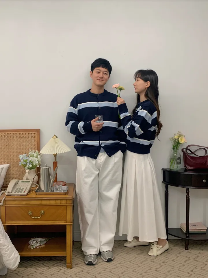 커플룩,시밀러룩베리 단가라 커플가디건 스트라이프 라운드가디건 시밀러룩 봄 꽃놀이 벚꽃 상세 이미지 12